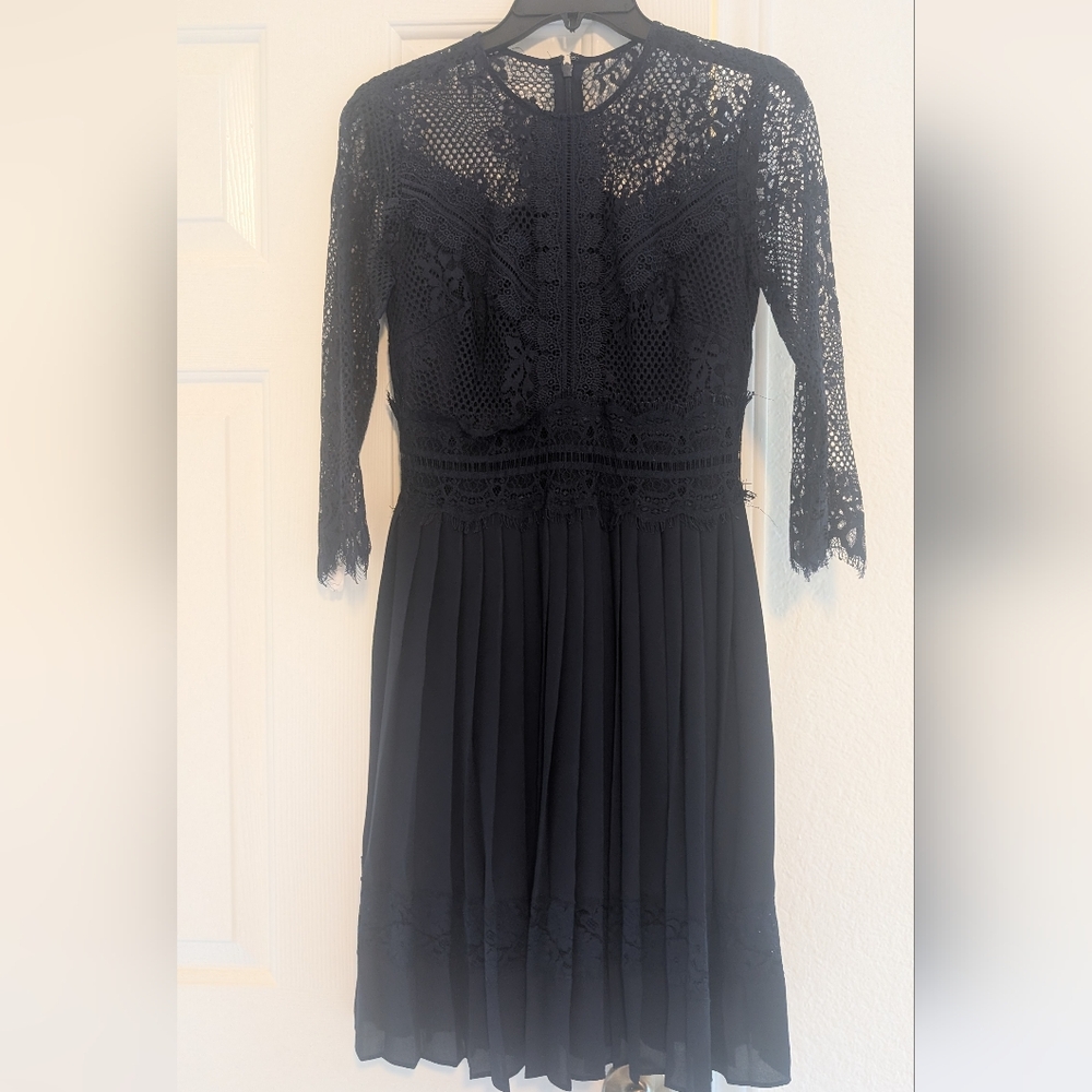 Alex Marie Elegant Navy Lace Long Sleeve Dress
